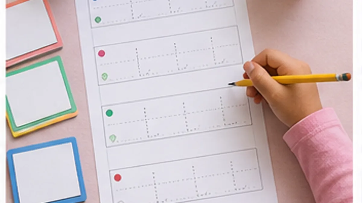 LKG sight words practice with flashcards, tracing sheet, pencil, and crayons