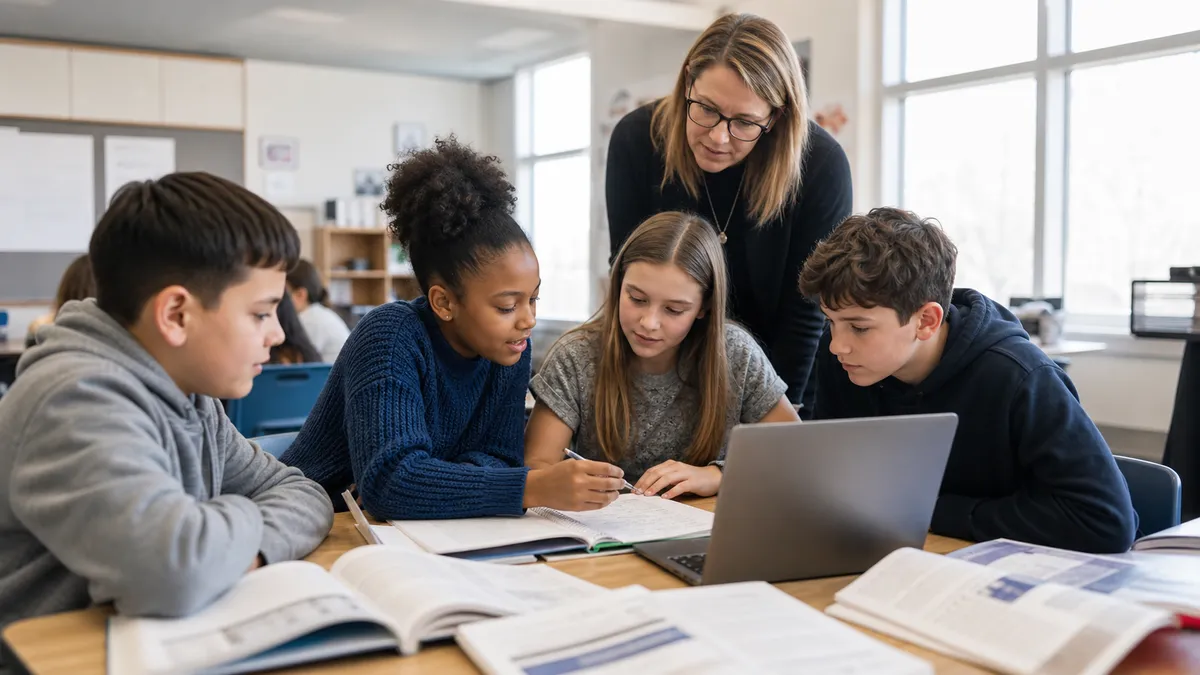 U.S. middle-school students combine evidence from books and a laptop into one organized notebook.