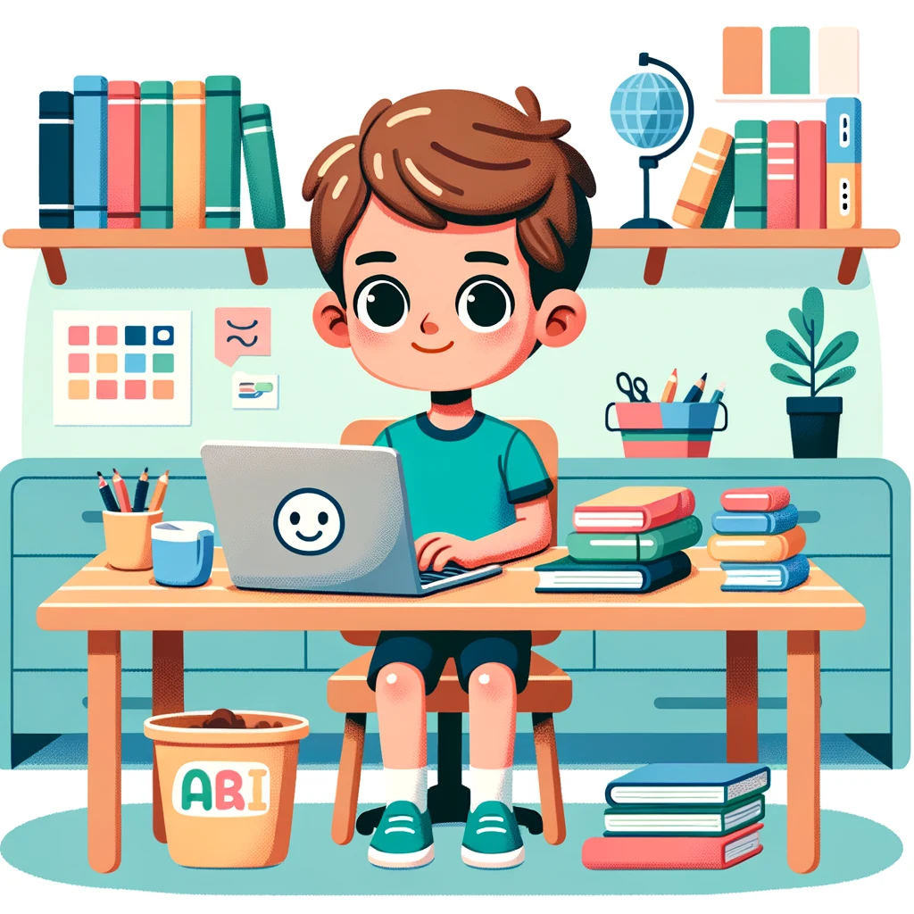 Third-grade student accessing AI learning resources at home