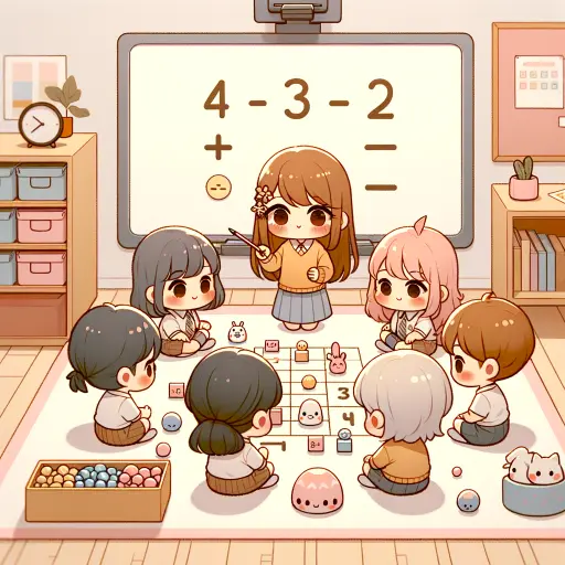 Grade 1 students in a subtraction game activity.