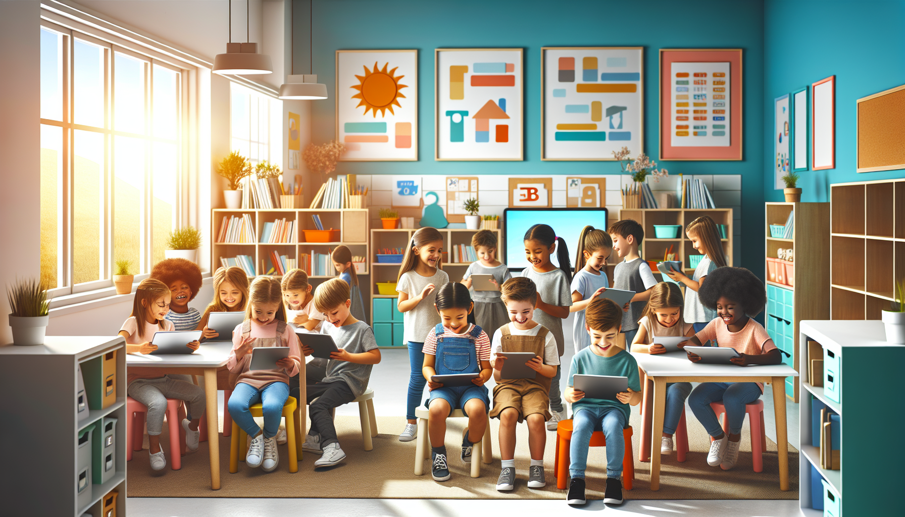 Children engaged in interactive learning with AI tools