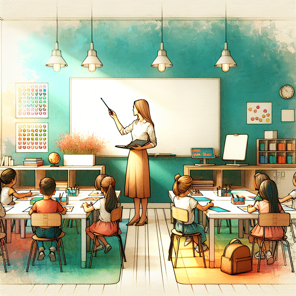 Teacher using AI worksheets to teach students