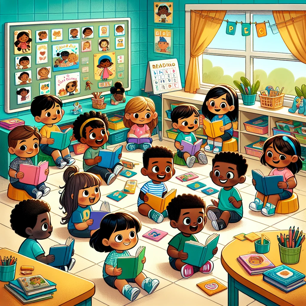Third-grade students practicing focused reading in a library corner.