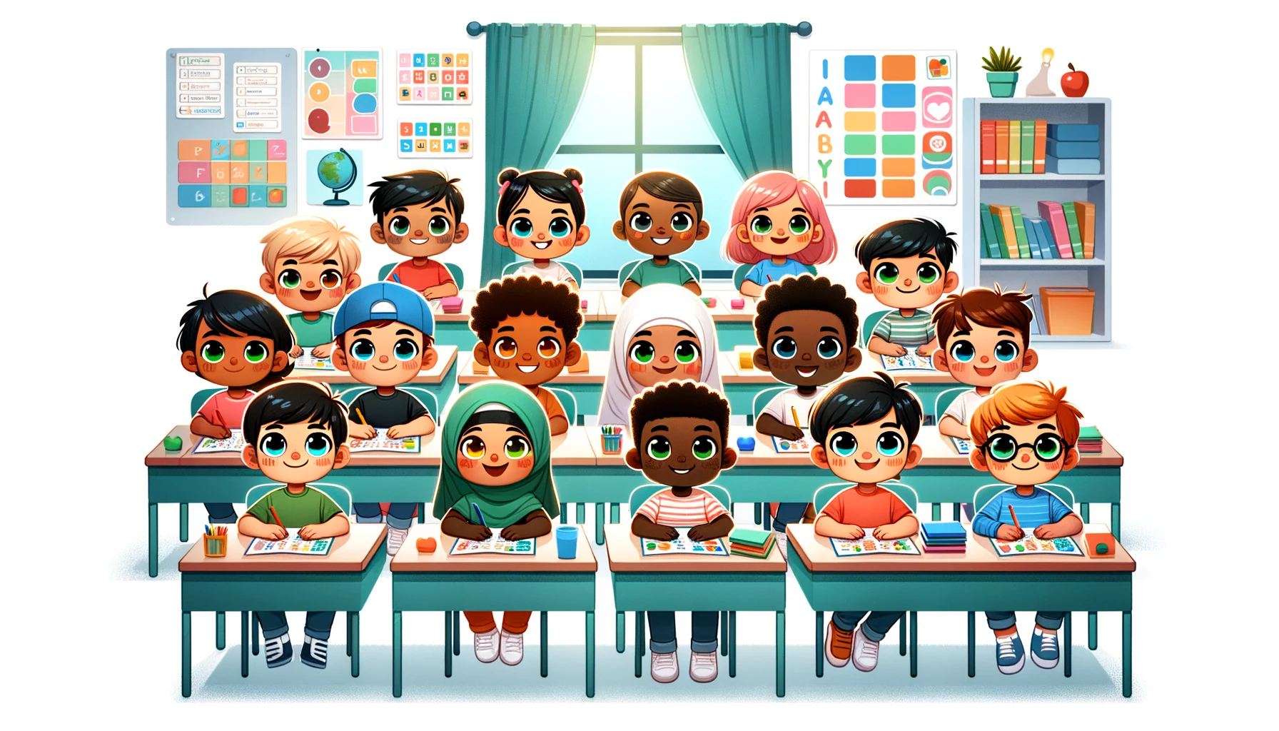 Young students in a classroom setting engaged in a memory-enhancing activity using flashcards and visual aids for educational development