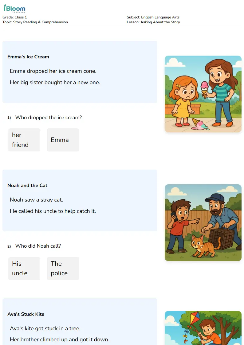 Asking About the Story Lesson for Class 1