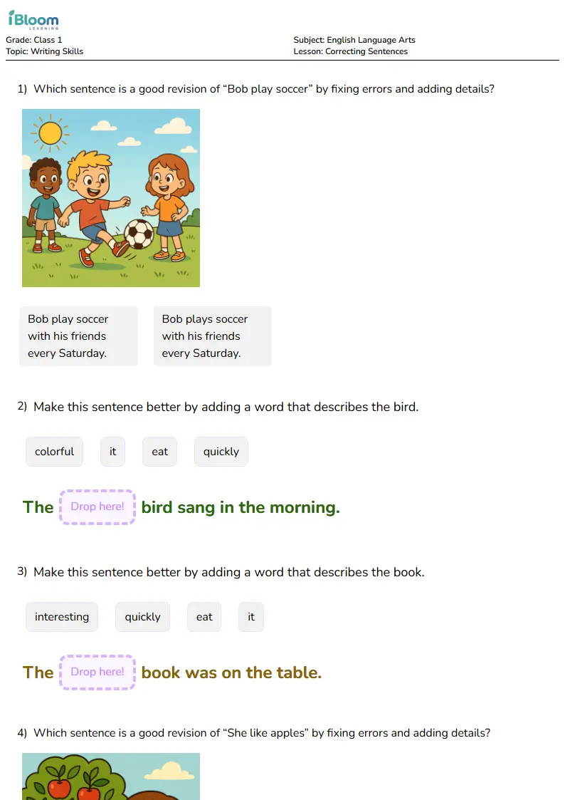 Correcting Sentences Lesson for Class 1