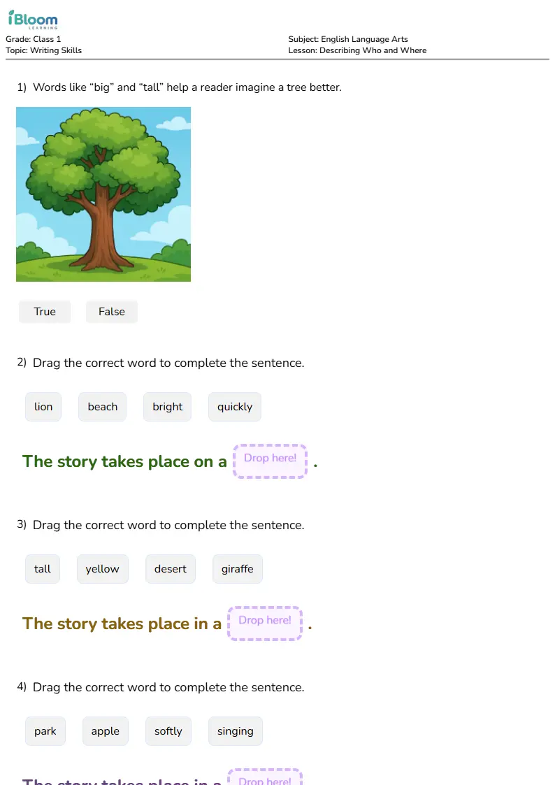 Describing Who and Where Lesson for Class 1