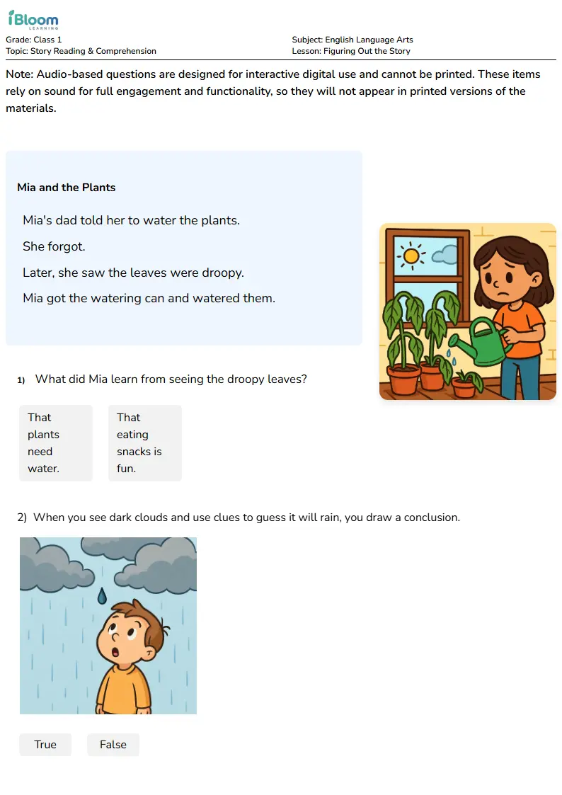 Figuring Out the Story Lesson for Class 1