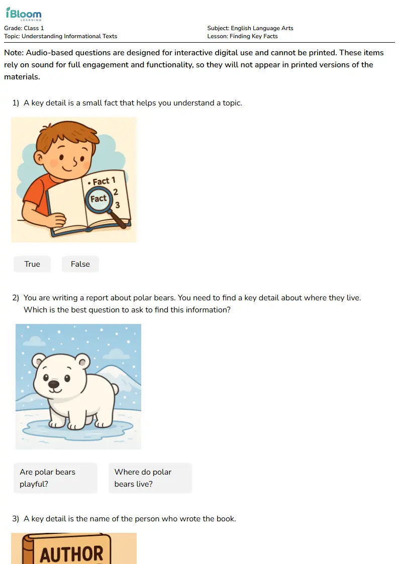 Finding Key Facts Lesson for Class 1