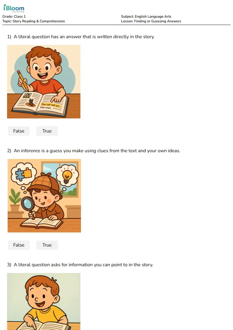 Finding or Guessing Answers Lesson for Class 1