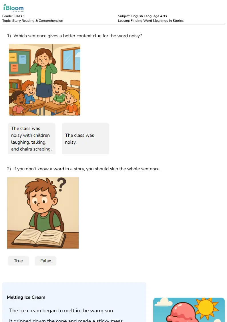 Finding Word Meanings in Stories Lesson for Class 1