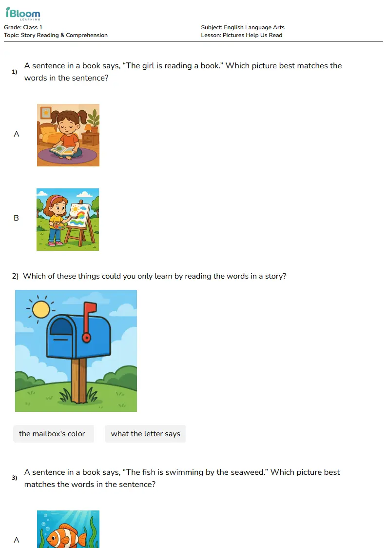 Pictures Help Us Read Lesson for Class 1 | iBloom