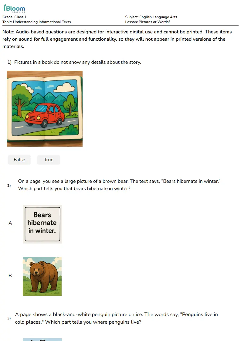 Pictures or Words? Lesson for Class 1 | iBloom