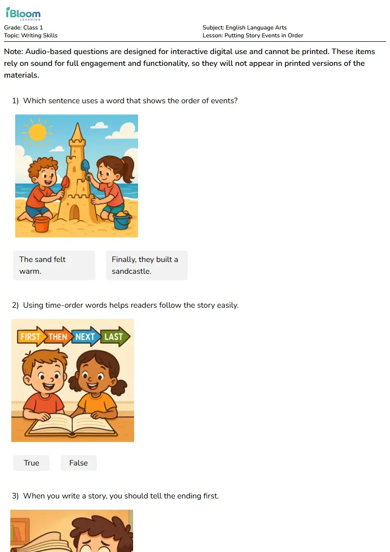 Putting Story Events in Order Lesson for Class 1 | iBloom
