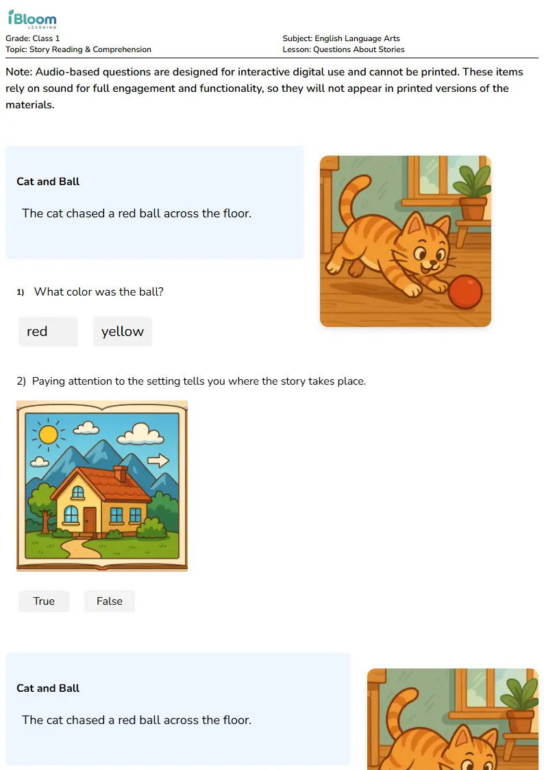 Questions About Stories Lesson for Class 1 | iBloom
