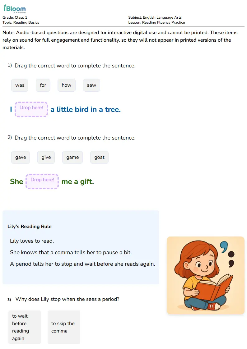 Reading Fluency Practice Lesson for Class 1 | iBloom