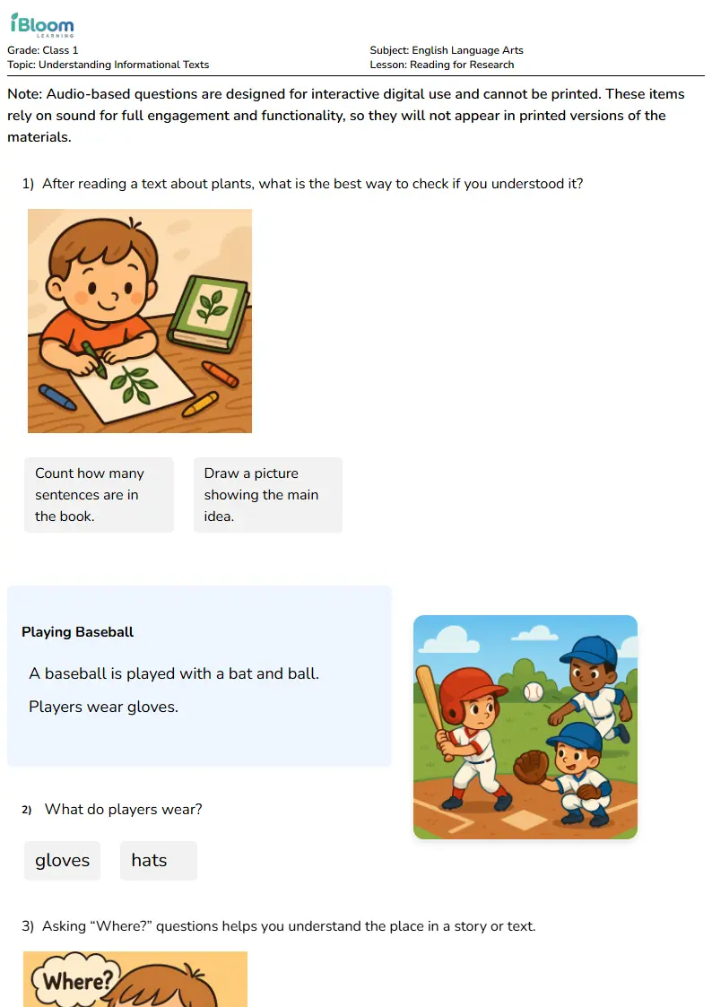 Reading for Research Lesson for Class 1 | iBloom