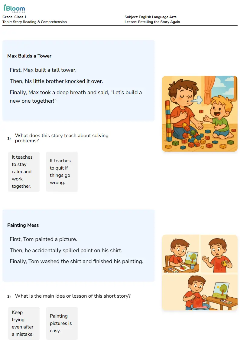 Retelling the Story Again Lesson for Class 1 | iBloom