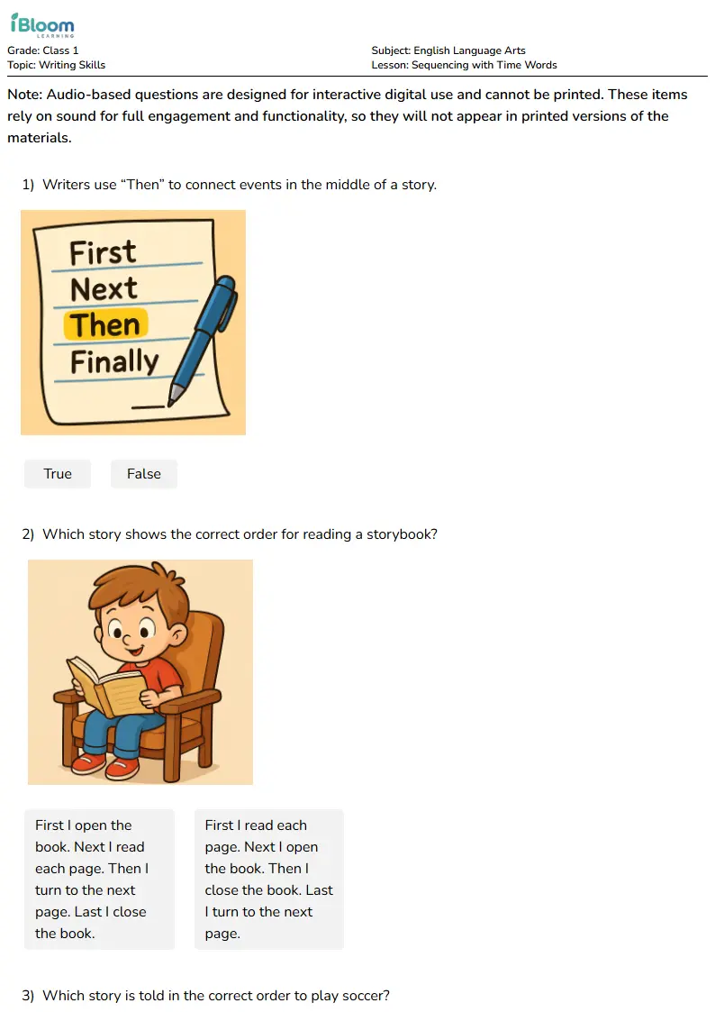 Sequencing with Time Words Lesson for Class 1 | iBloom