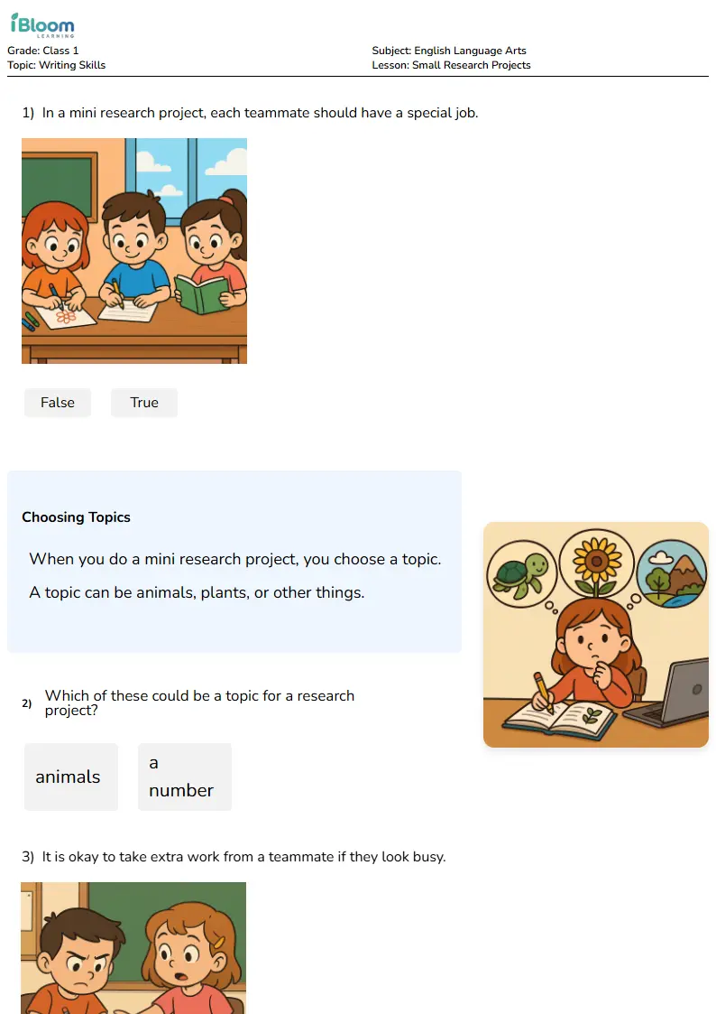 Small Research Projects Lesson for Class 1 | iBloom