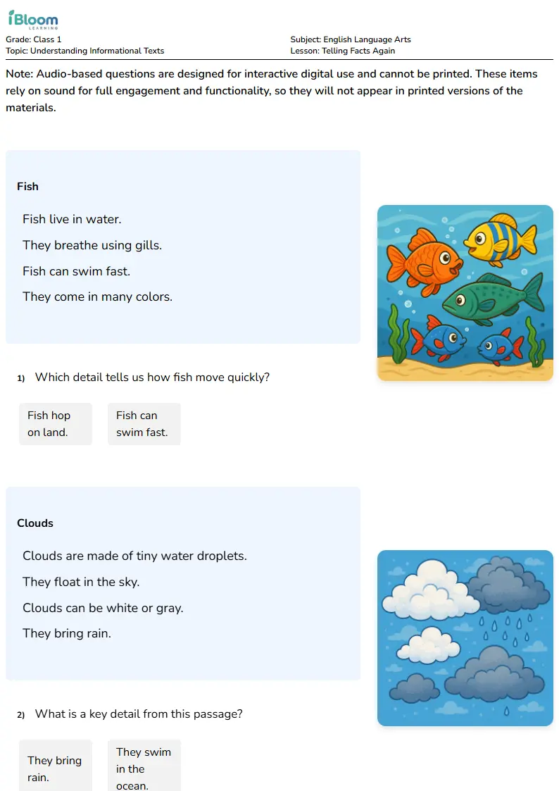 Telling Facts Again Lesson for Class 1 | iBloom
