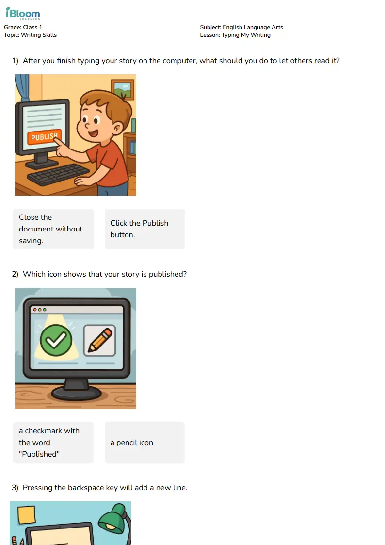 Typing My Writing Lesson for Class 1 | iBloom