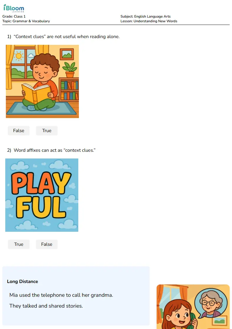 Understanding New Words Lesson for Class 1 | iBloom
