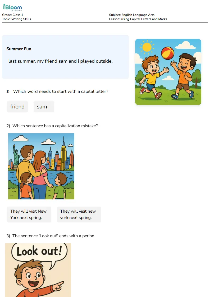 Using Capital Letters and Marks Lesson for Class 1 | iBloom
