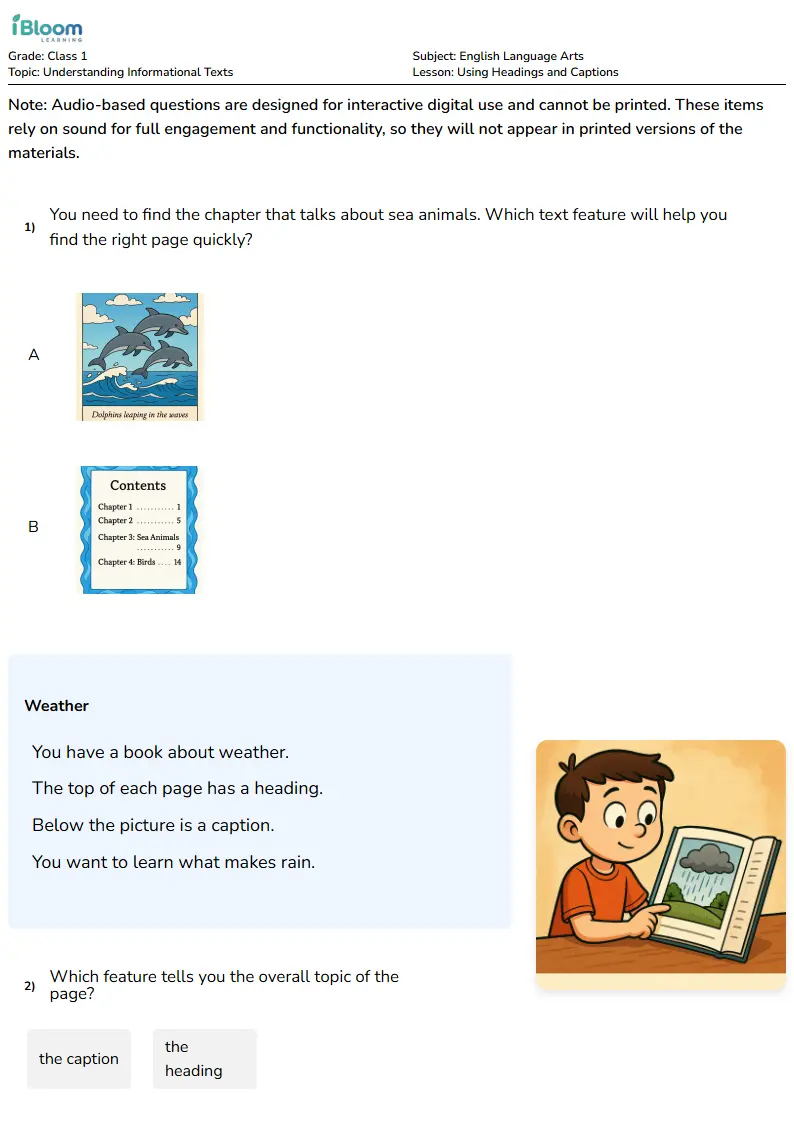 Using Headings and Captions Lesson for Class 1 | iBloom