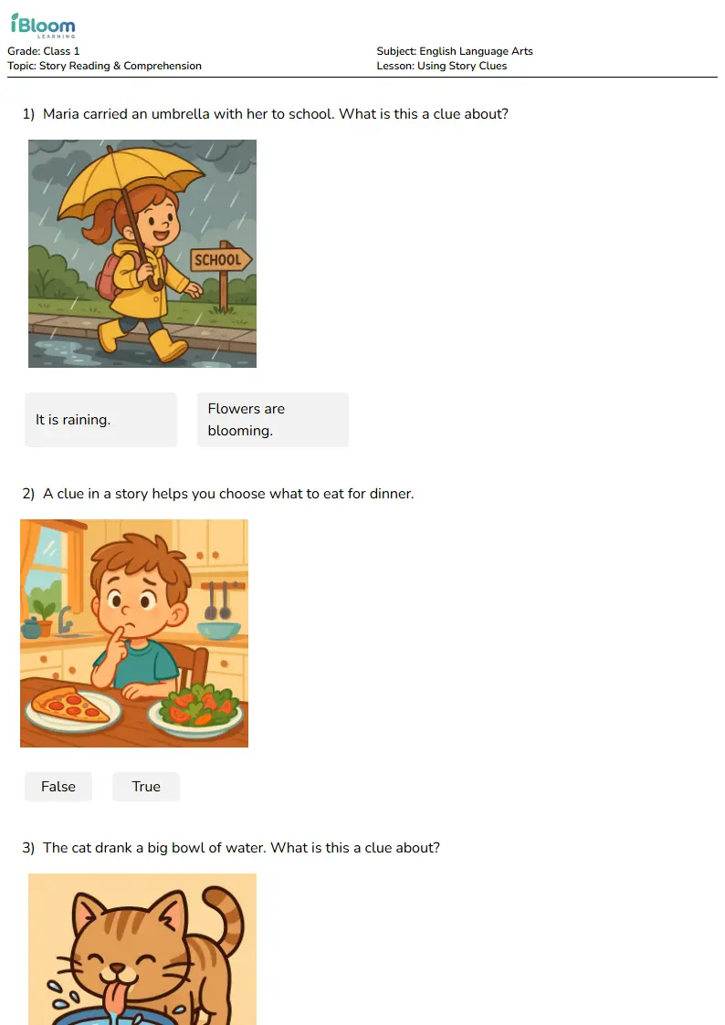 Using Story Clues Lesson for Class 1 | iBloom