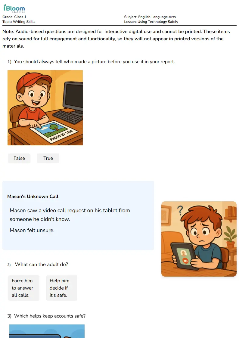 Using Technology Safely Lesson for Class 1 | iBloom