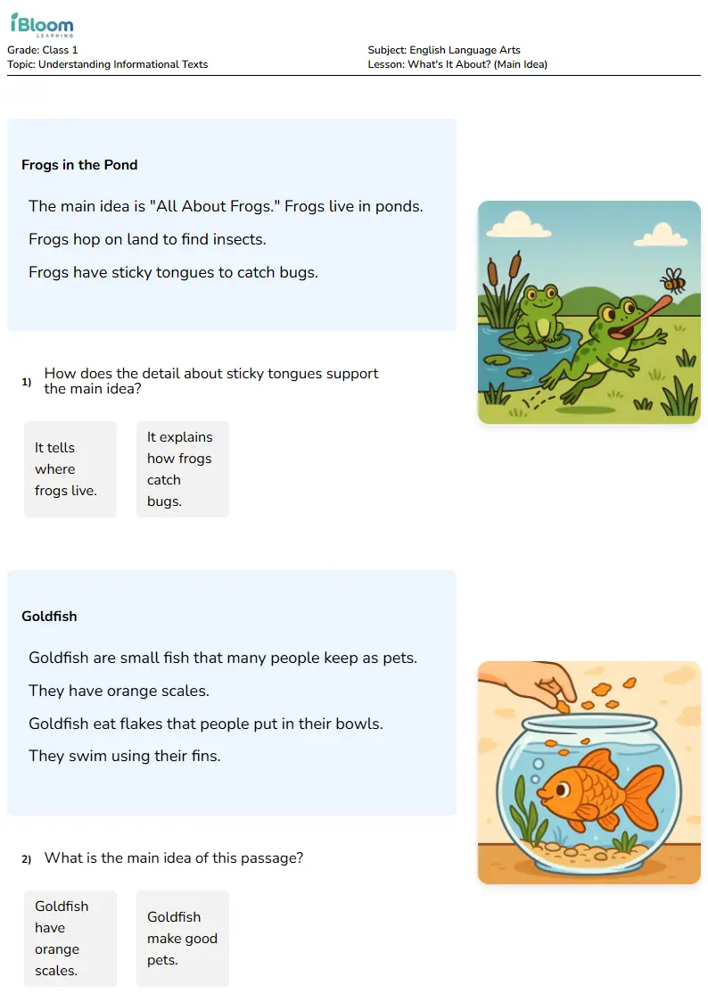 What's It About? (Main Idea) Lesson for Class 1 | iBloom