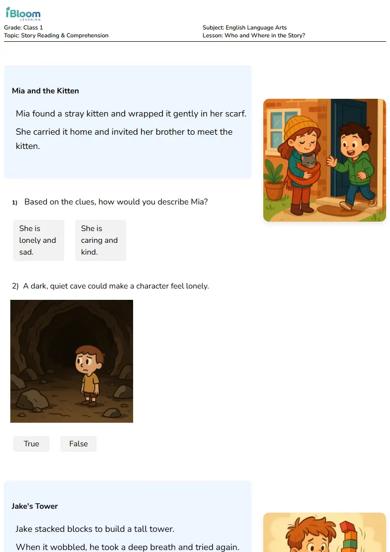 Who and Where in the Story? Lesson for Class 1 | iBloom