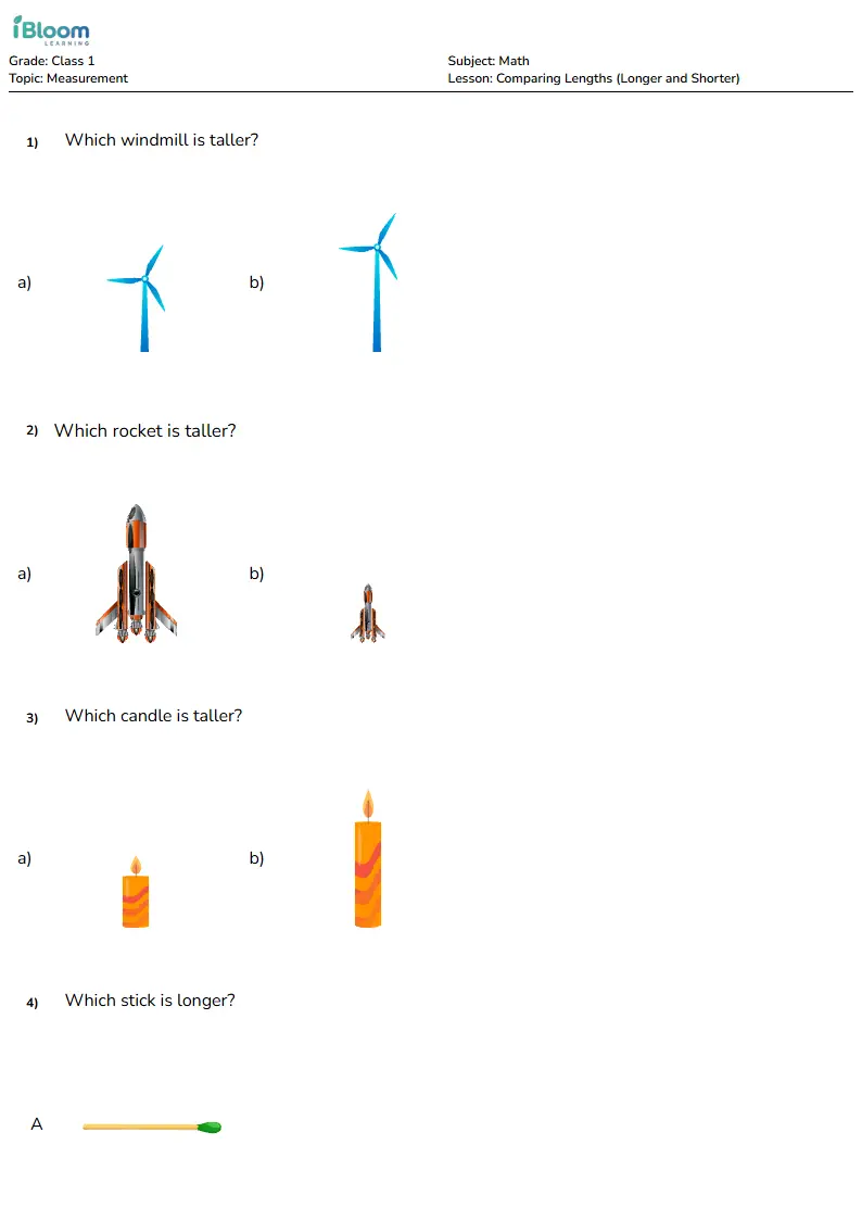 Comparing Lengths (Longer and Shorter) Lesson for Class 1 | iBloom