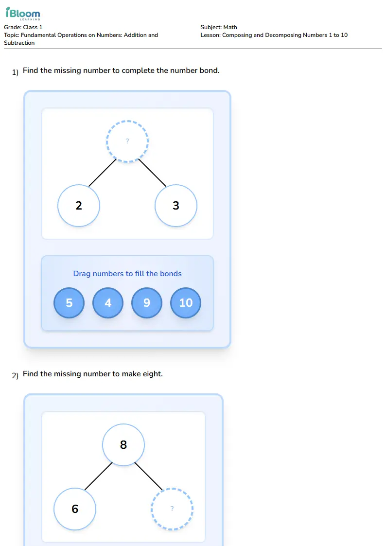 Composing and Decomposing Numbers 1 to 10 Lesson for Class 1 | iBloom
