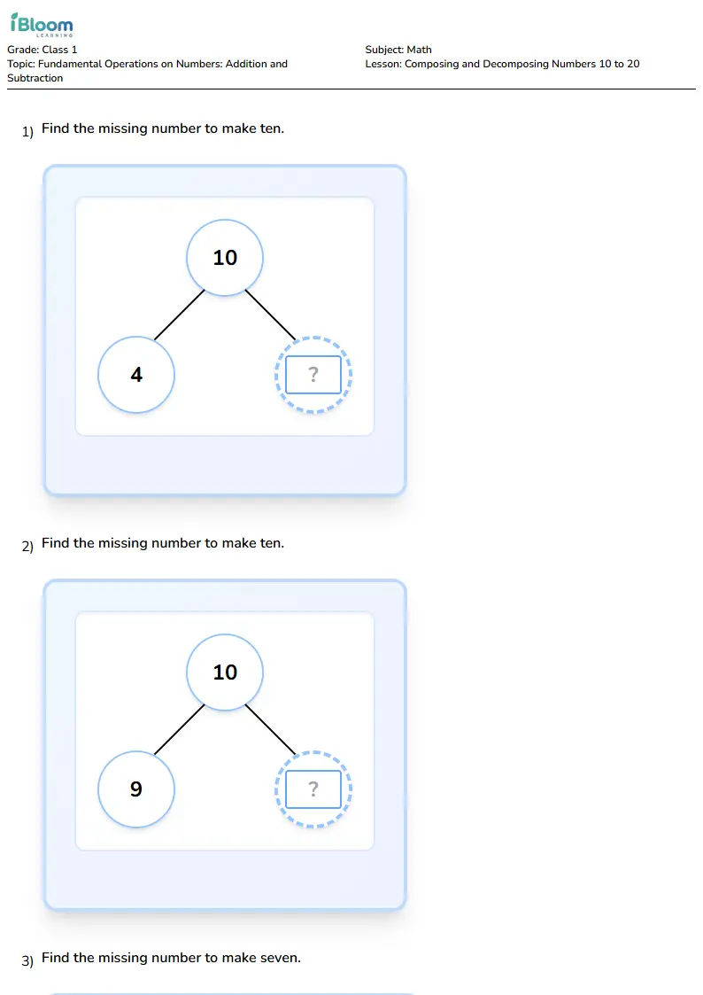 Composing and Decomposing Numbers 10 to 20 Lesson for Class 1 | iBloom