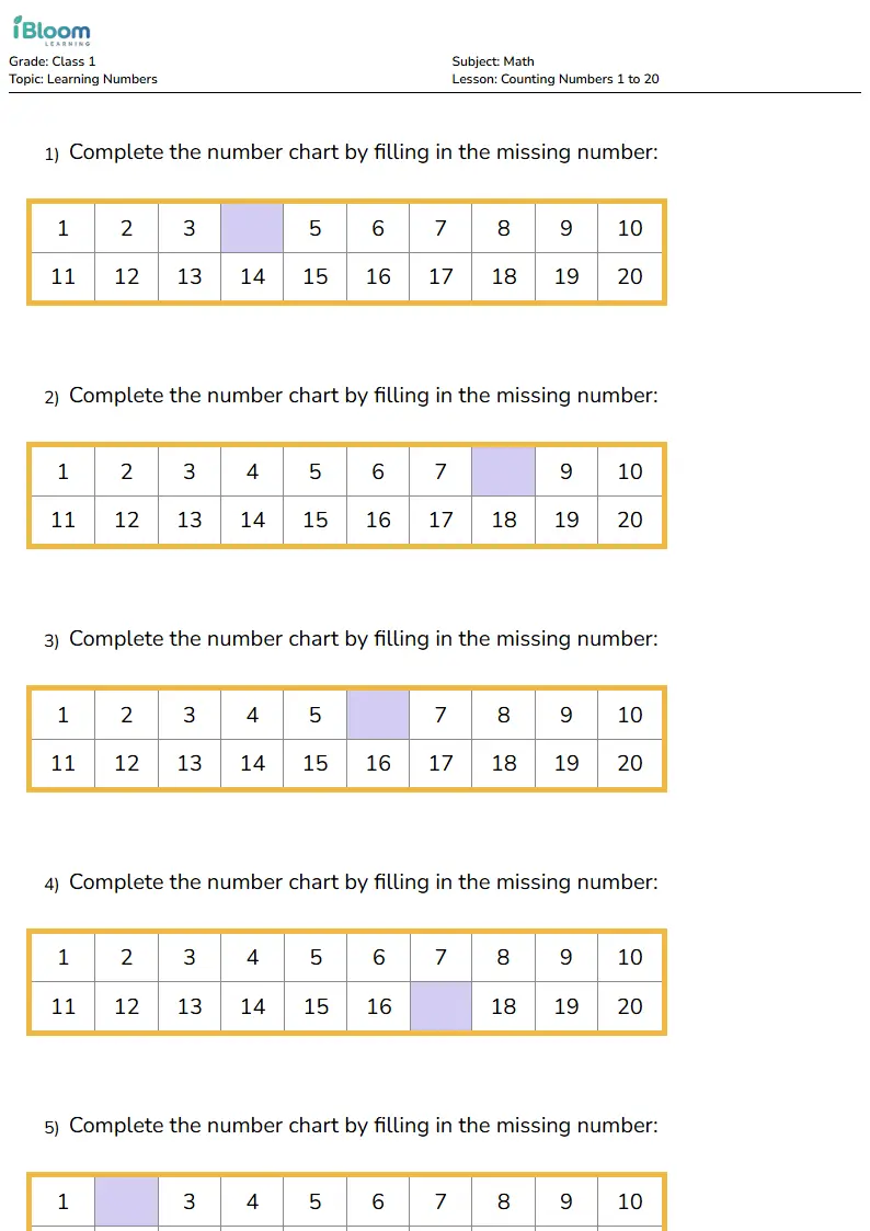 Counting Numbers 1 to 20 Lesson for Class 1 | iBloom