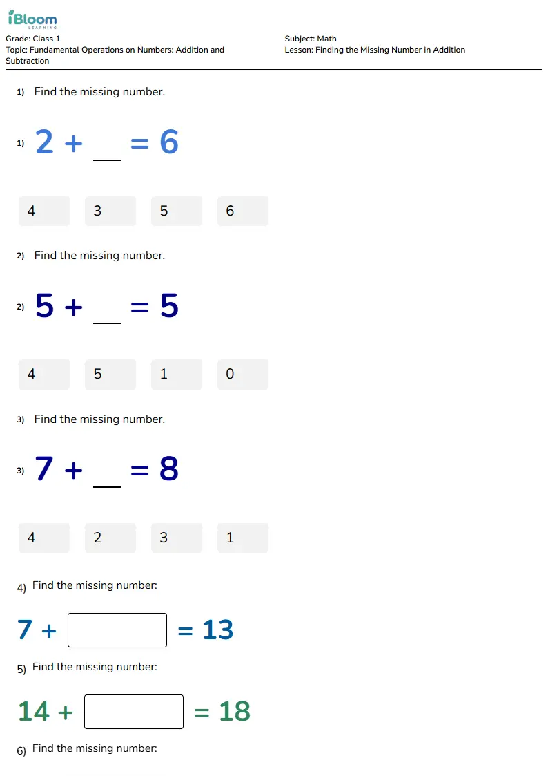 Finding the Missing Number in Addition Lesson for Class 1 | iBloom