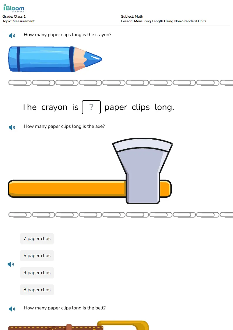 Measuring Length Using Non-Standard Units Lesson for Class 1 | iBloom