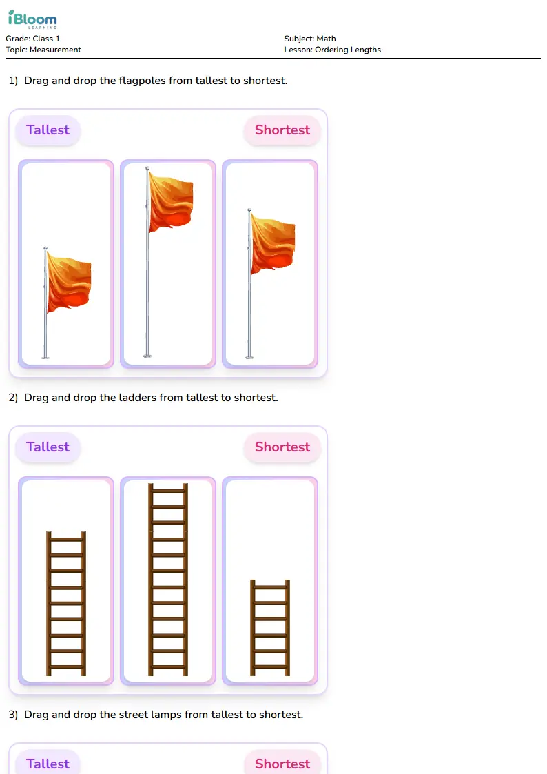 Ordering Lengths Lesson for Class 1 | iBloom