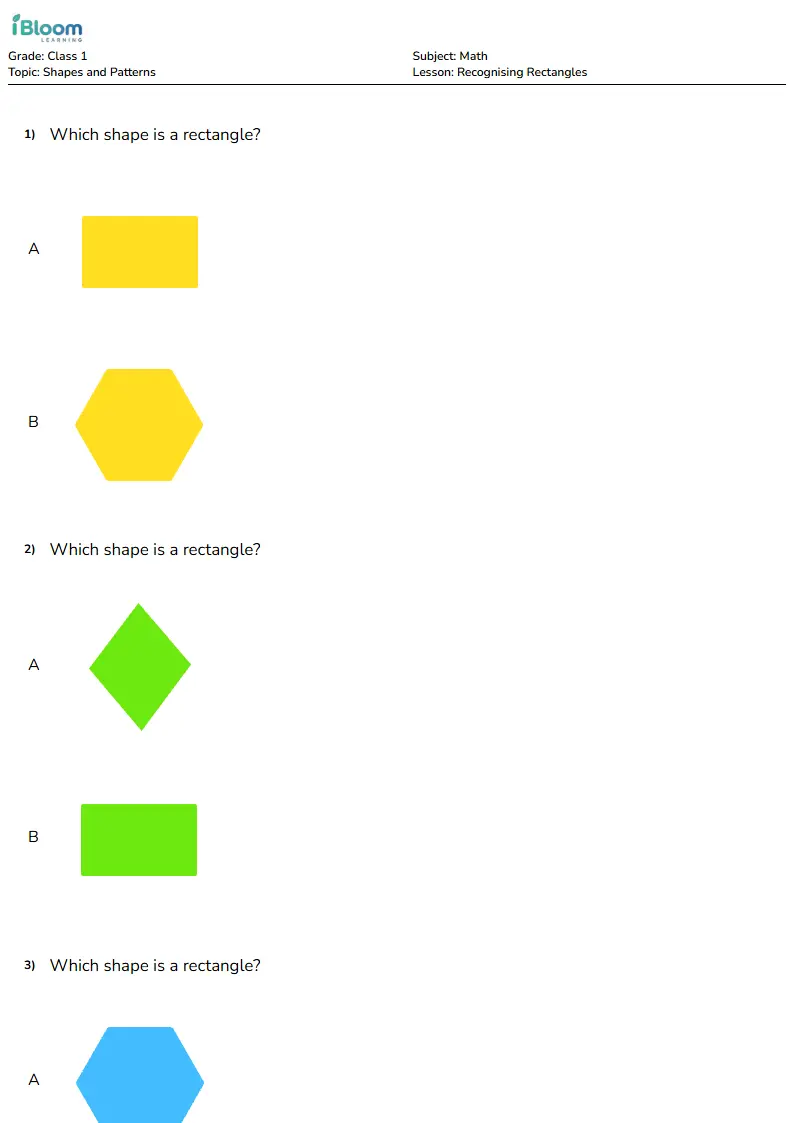 Recognising Rectangles Lesson for Class 1 | iBloom