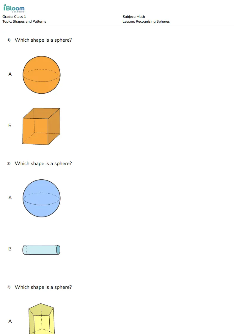 Recognising Spheres Lesson for Class 1 | iBloom
