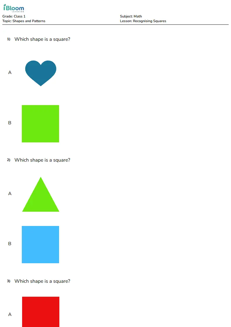 Recognising Squares Lesson for Class 1 | iBloom
