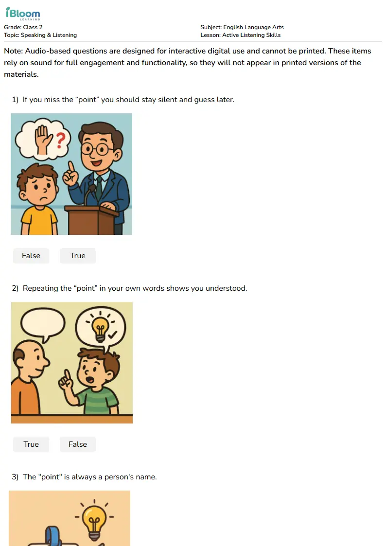 Active Listening Skills Lesson for Class 2