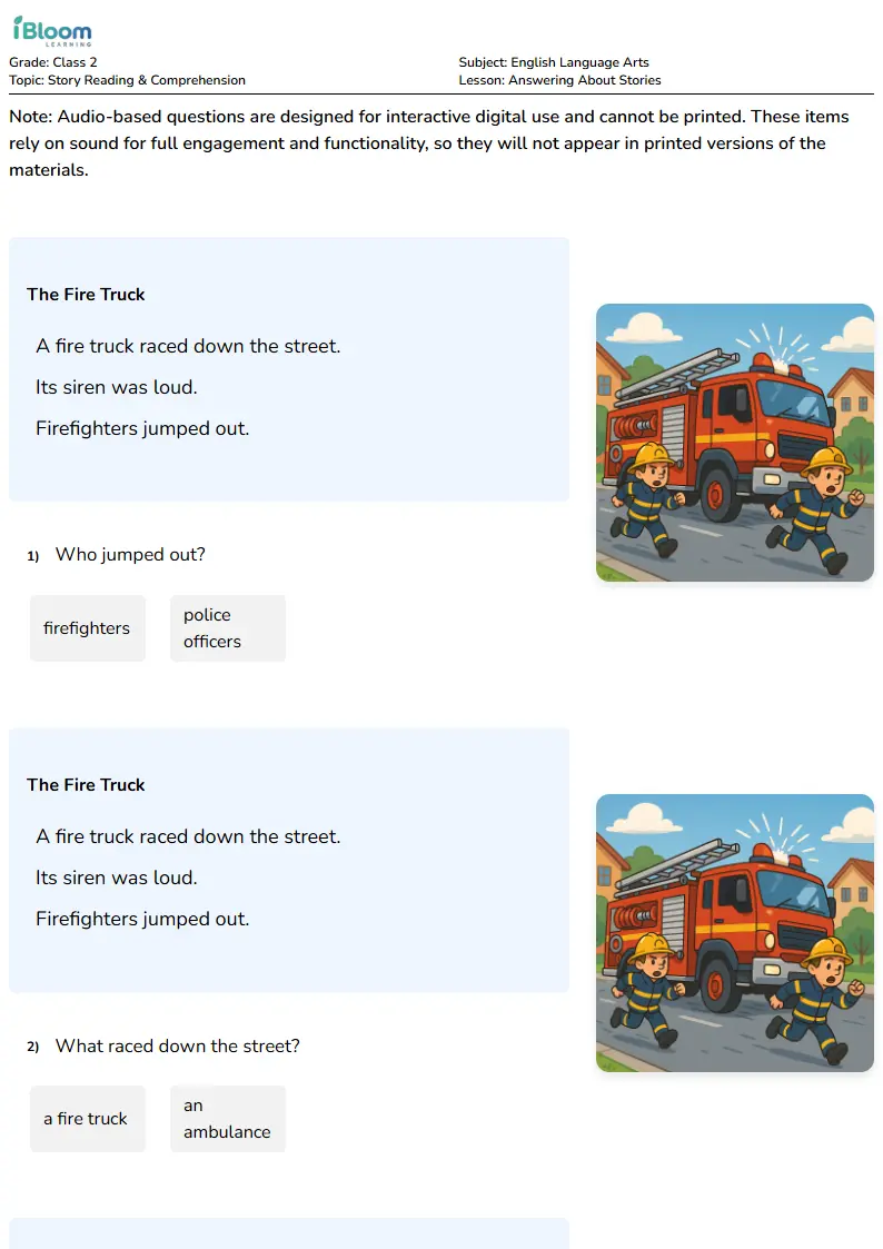 Answering About Stories Lesson for Class 2