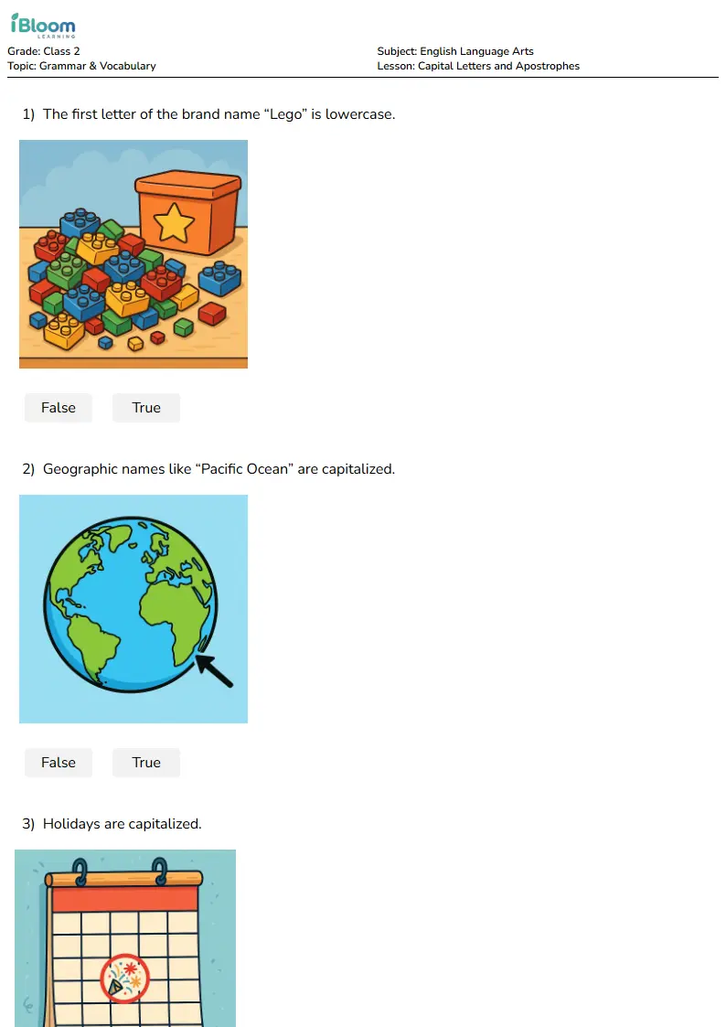 Capital Letters and Apostrophes Lesson for Class 2