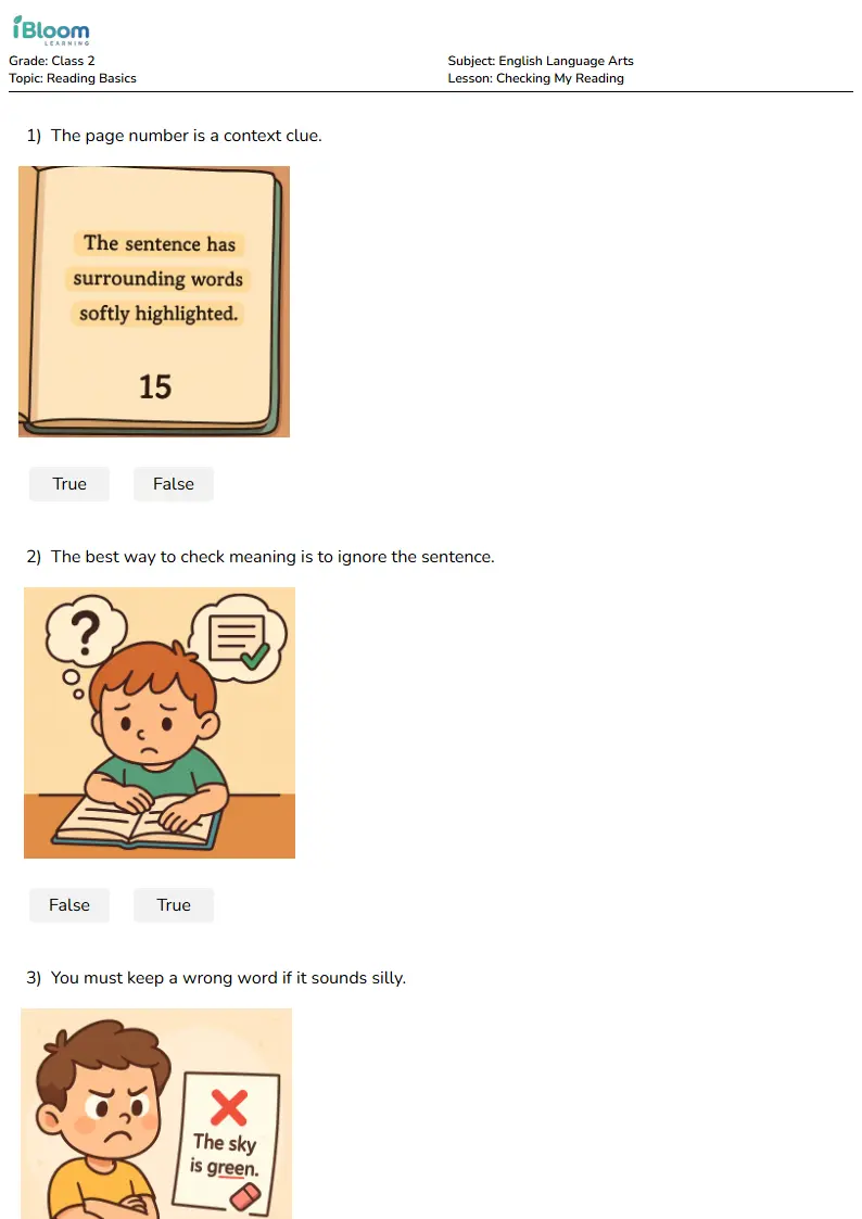 Checking My Reading Lesson for Class 2