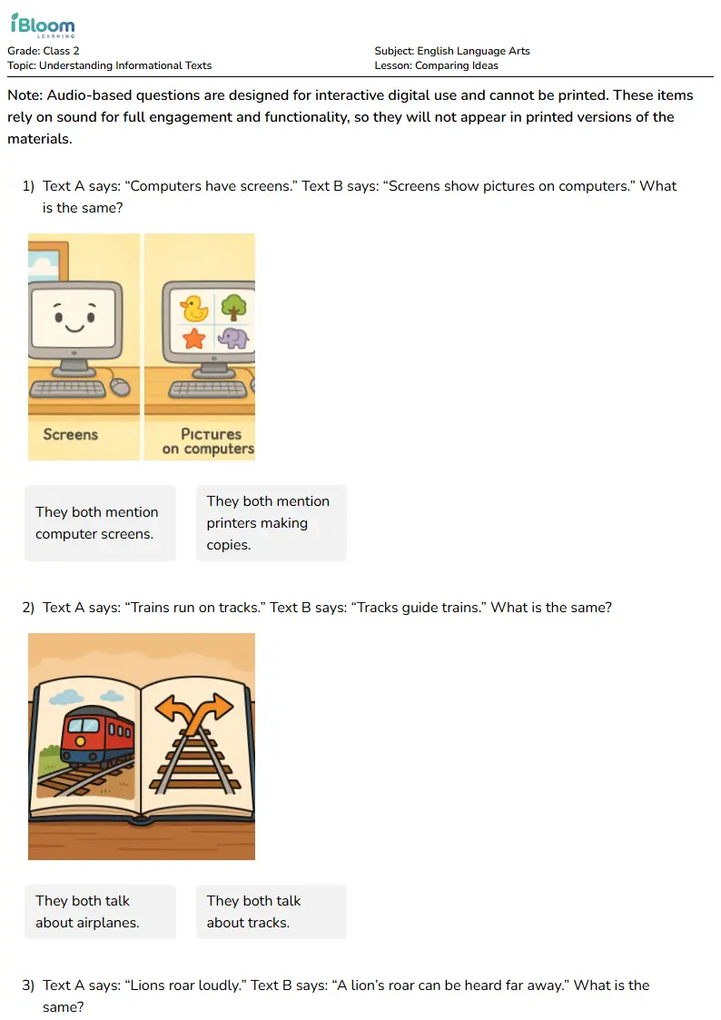 Comparing Ideas Lesson for Class 2