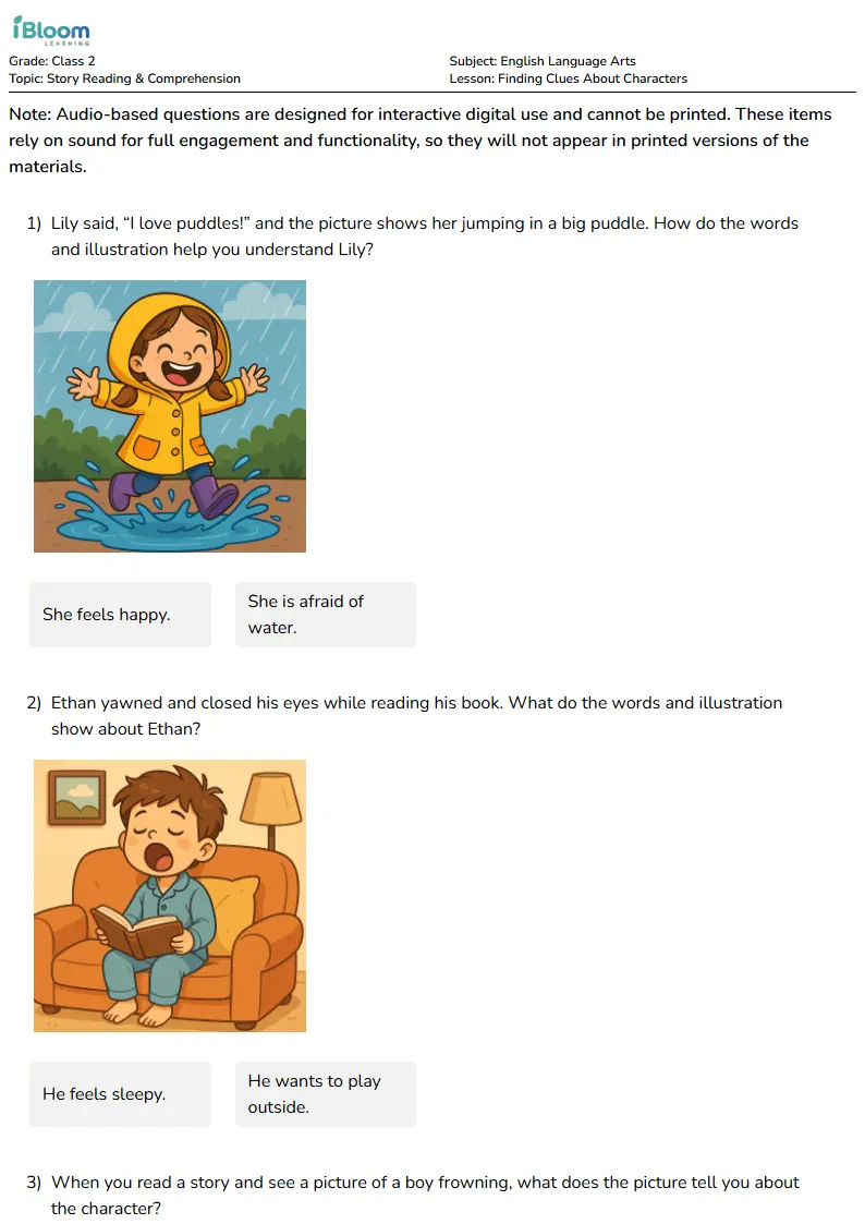 Finding Clues About Characters Lesson for Class 2