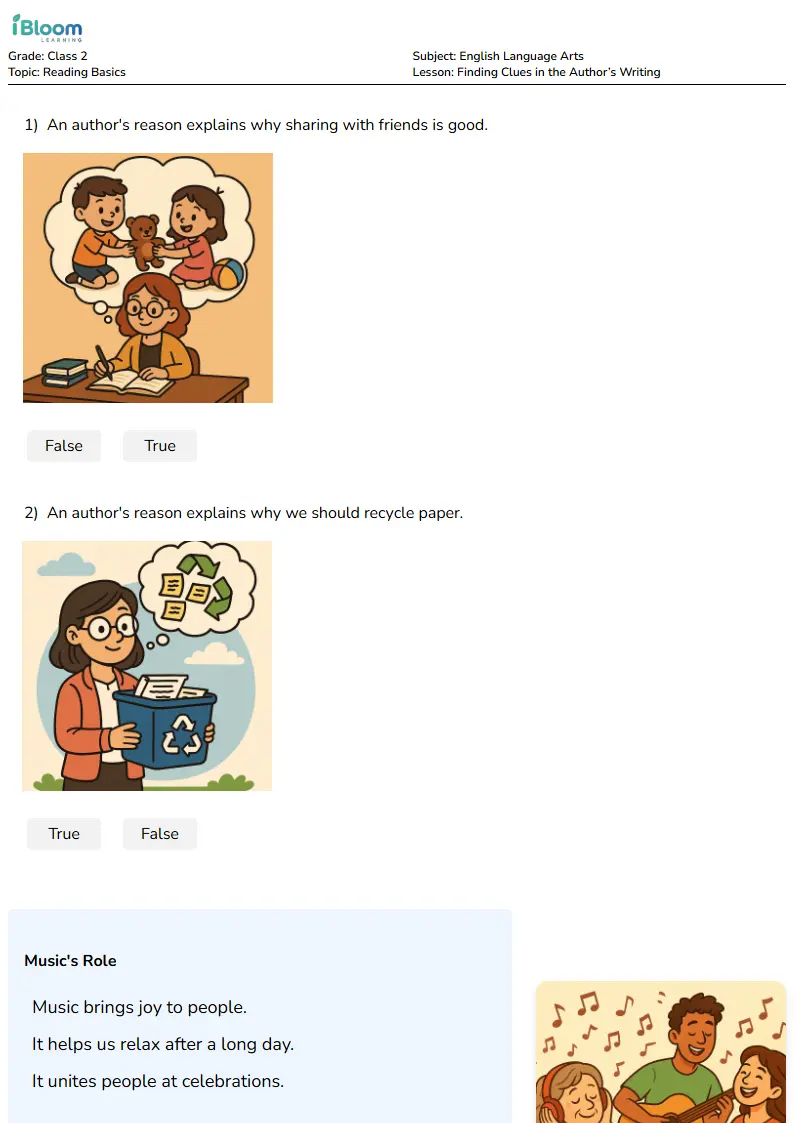 Finding Clues in the Author’s Writing Lesson for Class 2